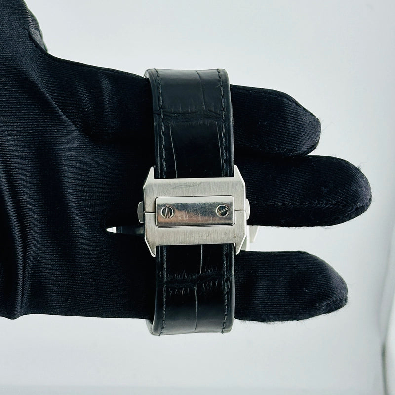 Cartier Santos 100 XL Silver Roman Chrono Dial on Leather Strap Ref 2740