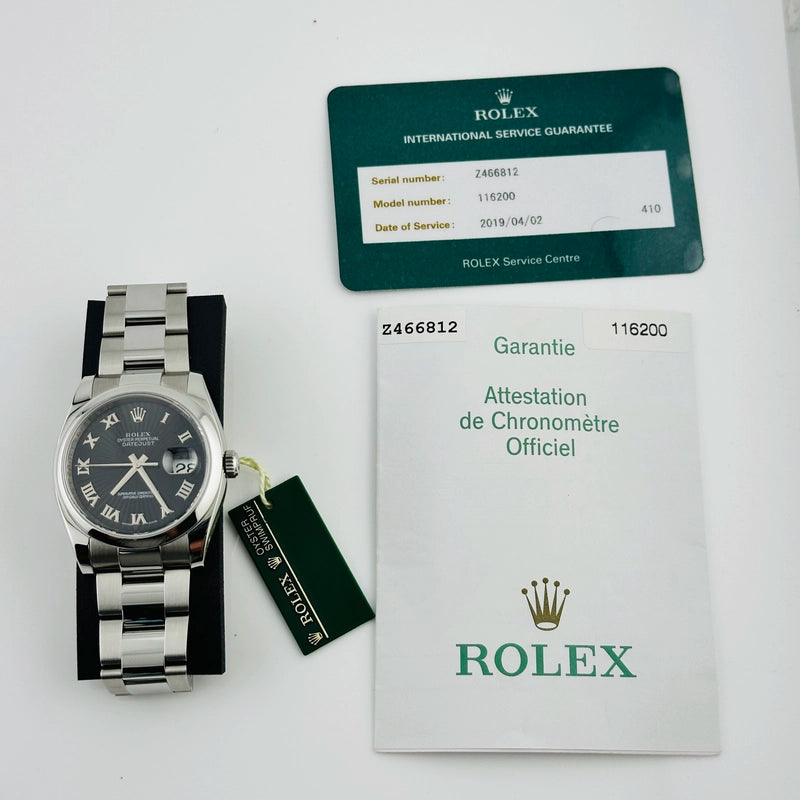 Rolex Datejust Black Sunburst Dial on Oyster Ref 116200 with Papers 2007