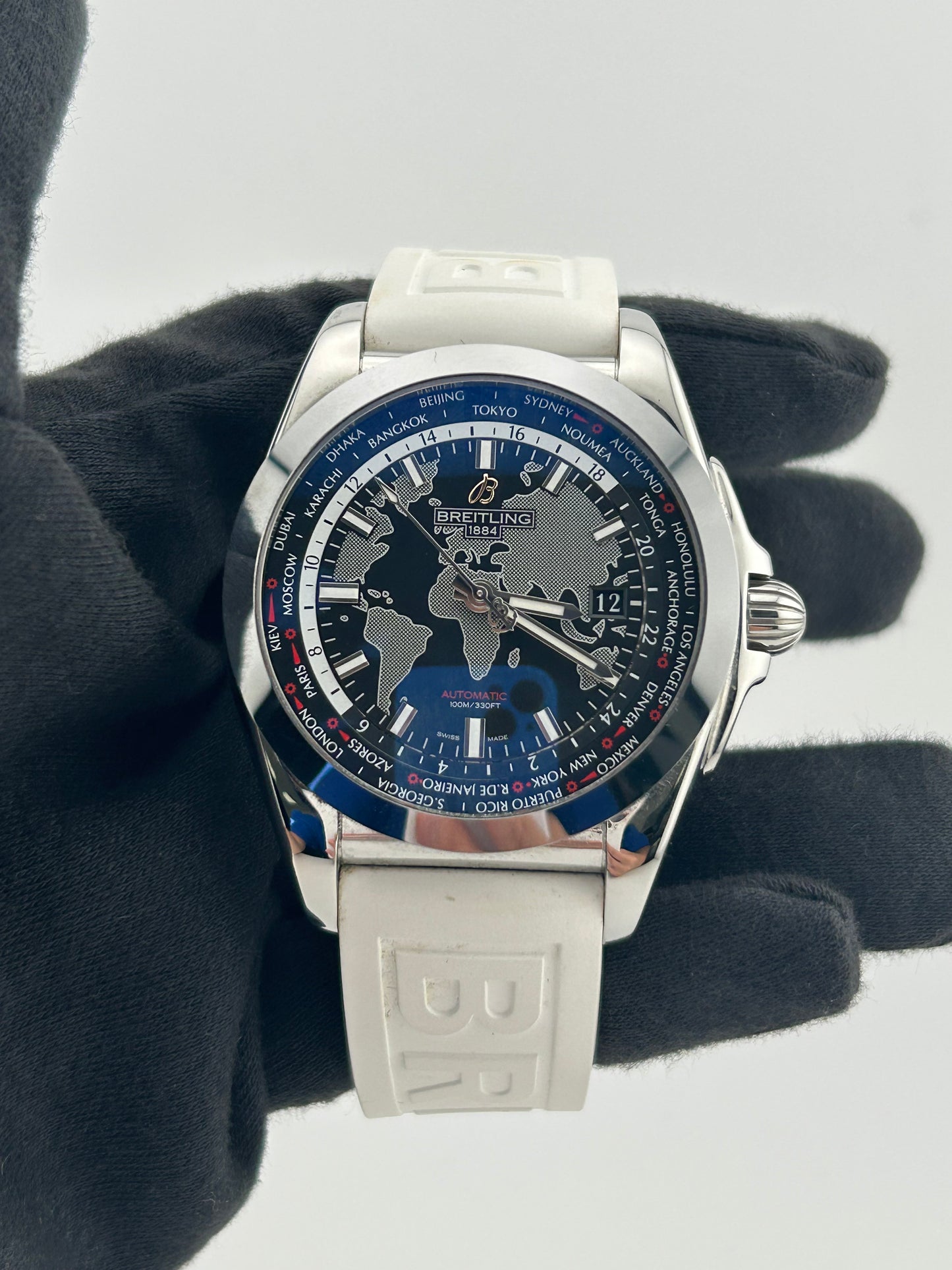 Breitling Galactic Unitime Black Dial on Rubber Strap Ref. WB3510 Complete — view 2