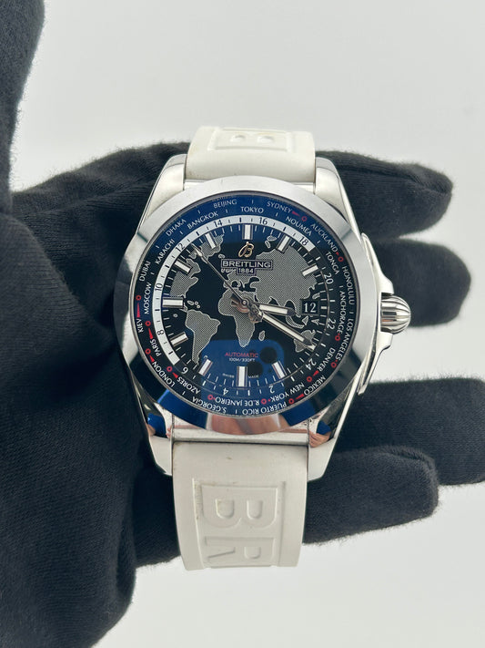 Breitling Galactic Unitime Black Dial on Rubber Strap Ref. WB3510 Complete — view 2