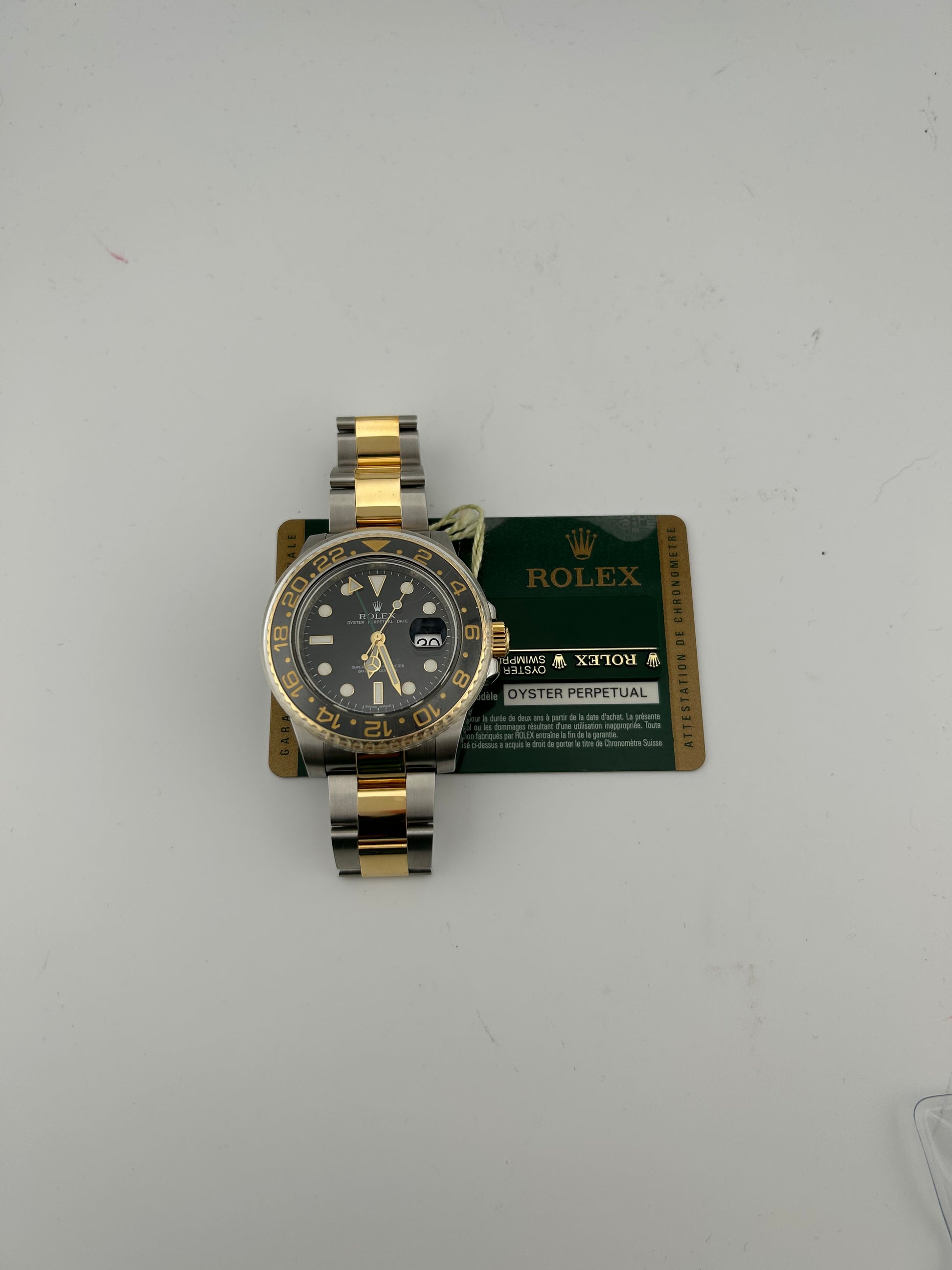 Rolex GMT-Master II Black Dot Markers Dial on 2 Tone Oyster Bracelet Ref. 116713LN Card — view 7