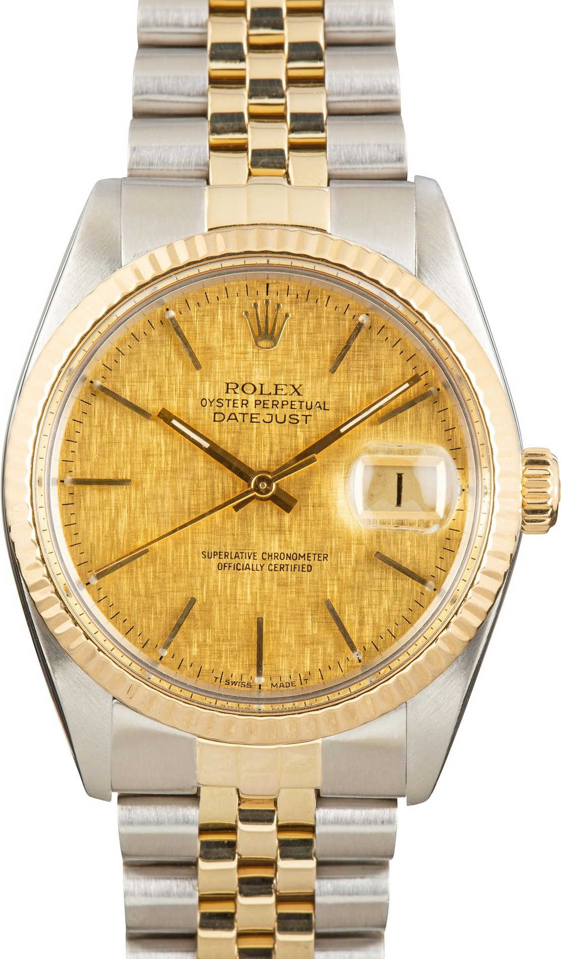 Rolex Datejust Champagne Linen Dial on D Link Jubilee Bracelet Ref. 16233 1988