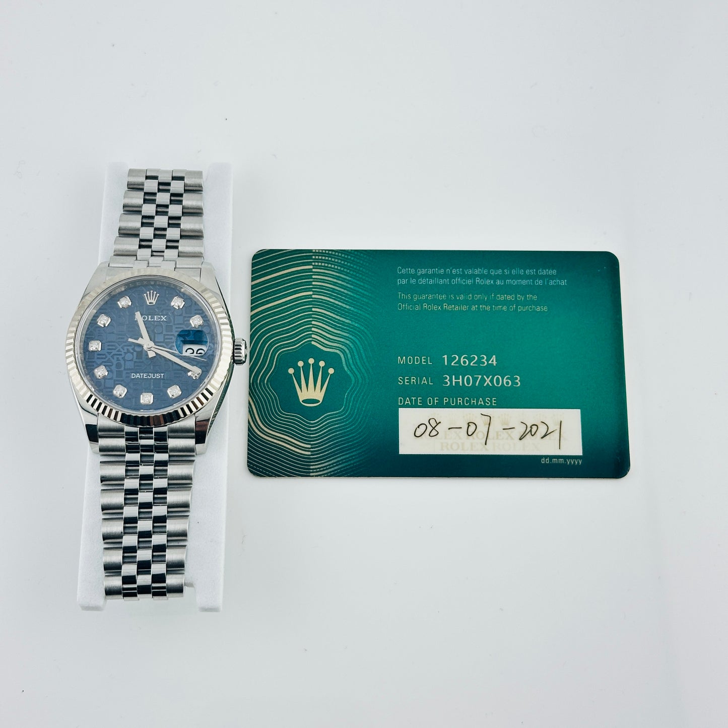 Rolex Datejust 36 Blue Jubilee Diamond Factory Dial on D Link Jubilee Bracelet Ref. 126234 Card 2021 — view 7