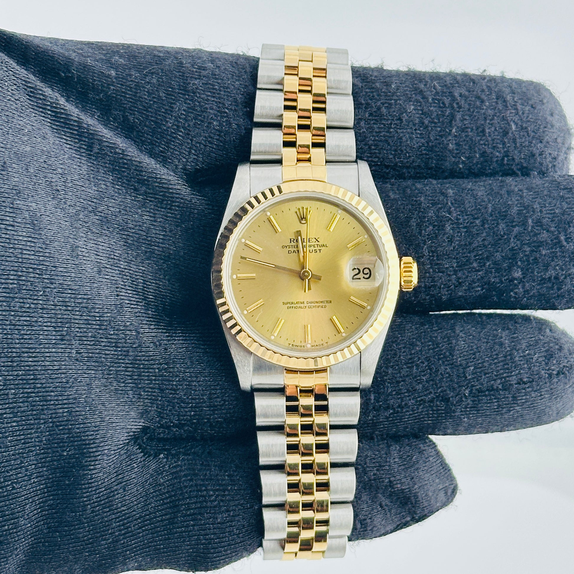 Rolex Datejust Champagne Stick Dial on D Link Jubilee Bracelet Ref. 68273 1990 — view 3