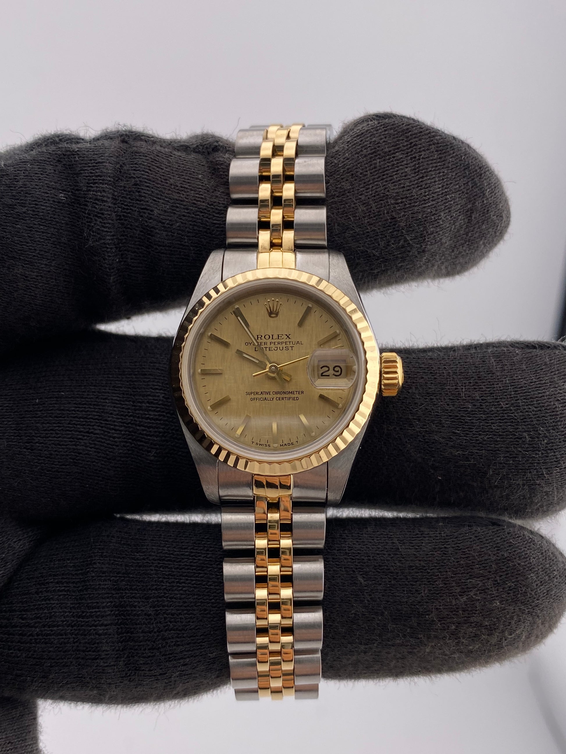 Rolex Lady-Datejust Champagne Linen Stick Dial on Stainless Steel & Yellow Gold Ref. 69173 — view 2