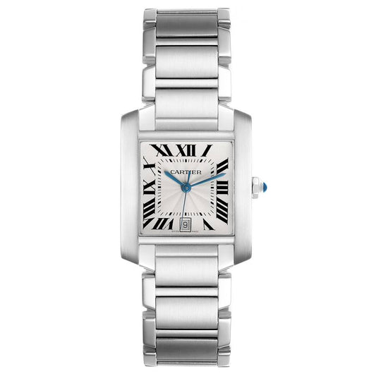 Cartier Tank Francaise Large White Roman Dial on Stainless Steel Bracelet Ref. 2302