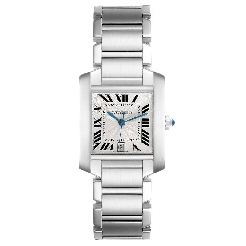 Cartier Tank Francaise Large White Roman Dial on Stainless Steel Bracelet Ref 2302