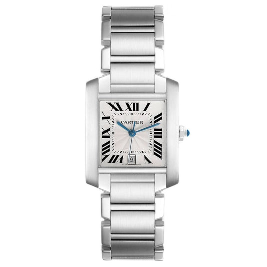Cartier Tank Francaise Large White Roman Dial on Stainless Steel Bracelet Ref 2302