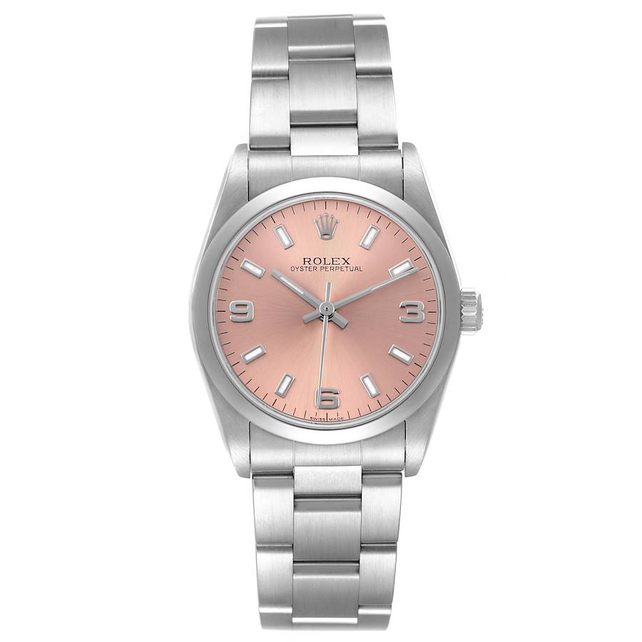 Rolex Oyster Perpetual Salmon / Arabic 3,6.9 Dial on Oyster Bracelet Ref. 77080 Papers 2002