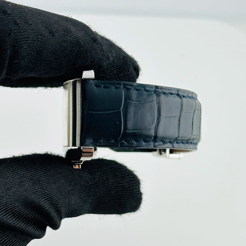Cartier Tank Americaine Chronograph White Roman Dial on Midnight Blue Leather Ref 2312