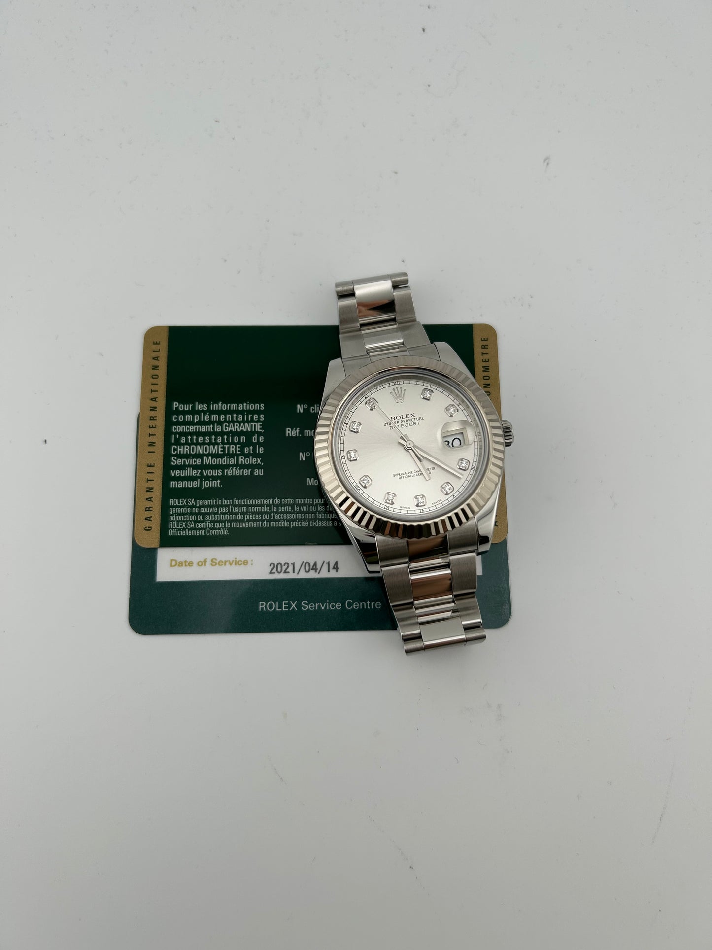 Rolex Datejust II Silver Diamond Dial on Oyster Steel Bracelet Ref. 116334 Card 2021 — view 7