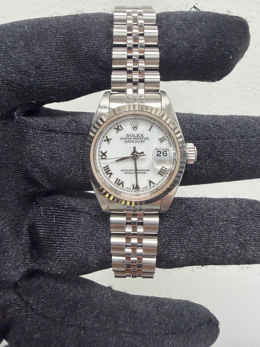Rolex Datejust White Roman Dial on D Link Jubilee Bracelet Ref. 69174 Papers 1999 — view 2