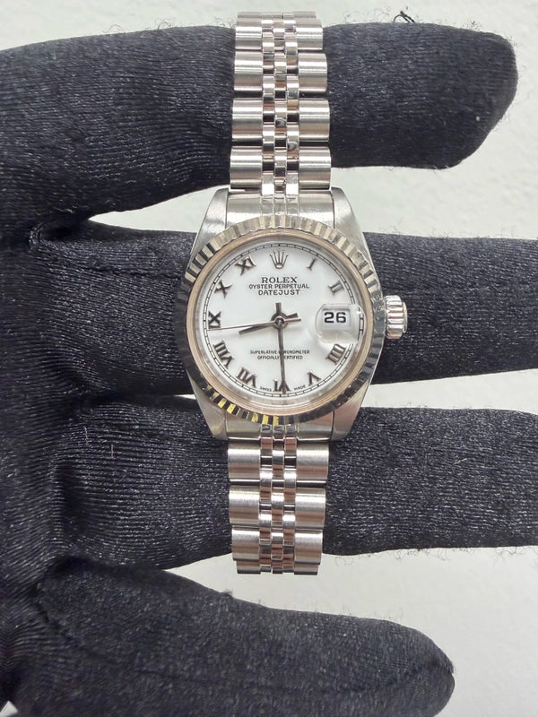 Rolex Datejust White Roman Dial on Jubilee Ref 69174 with Papers 1999