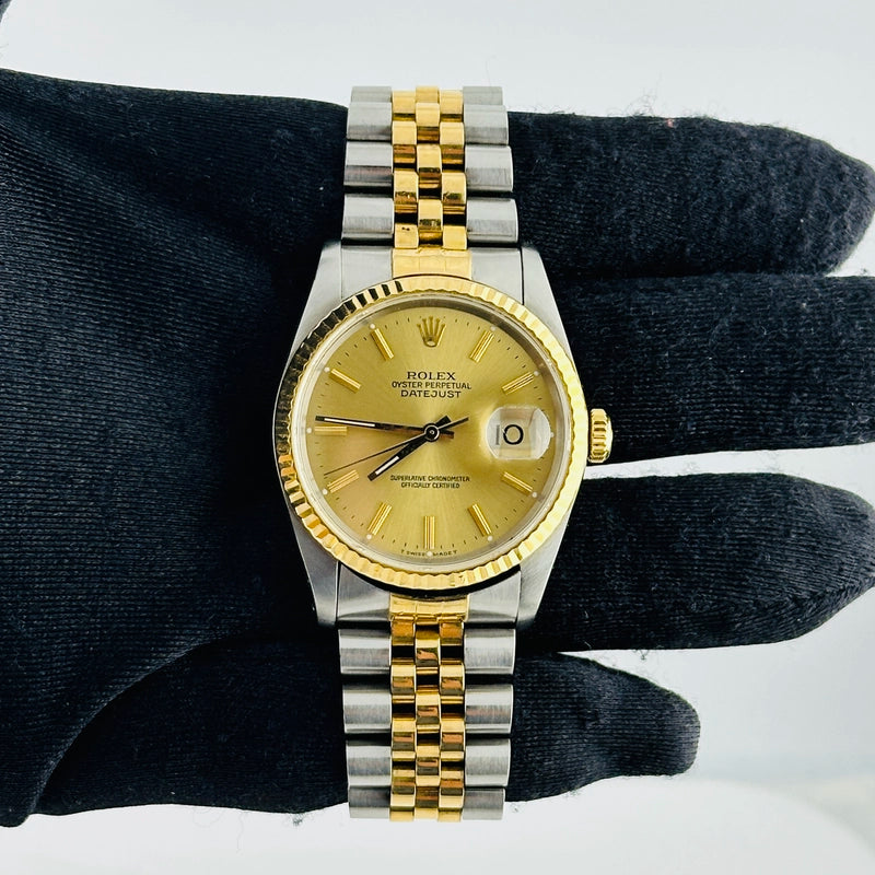 Rolex Datejust Champagne Stick Dial on D Link Jubilee Ref 16233