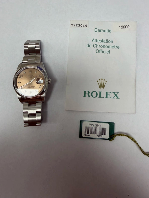 Rolex Oyster Perpetual Date Pink Dial on Oyster Ref 15200 with Papers 2003