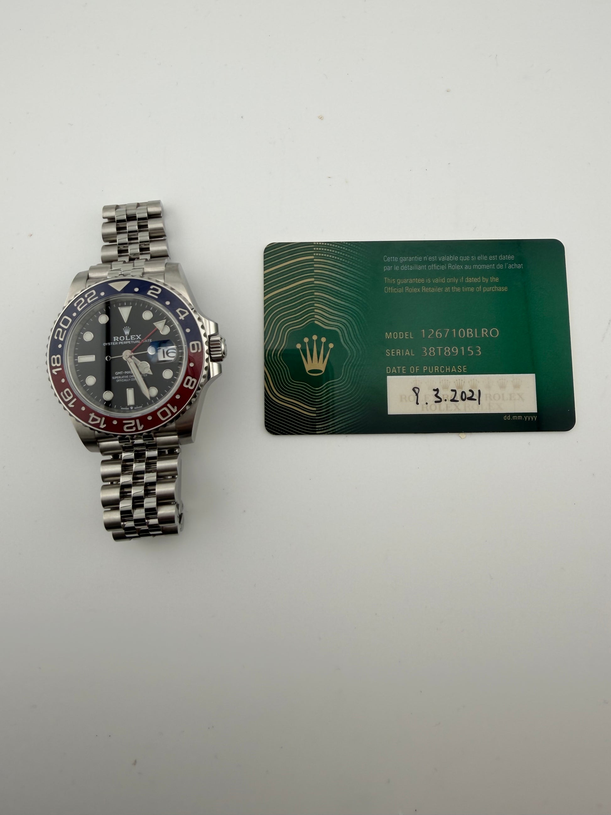 Rolex GMT-Master II Pepsi Black Dial on Jubilee D Link Bracelet Ref. 126710BLRO Card 2021 — view 6