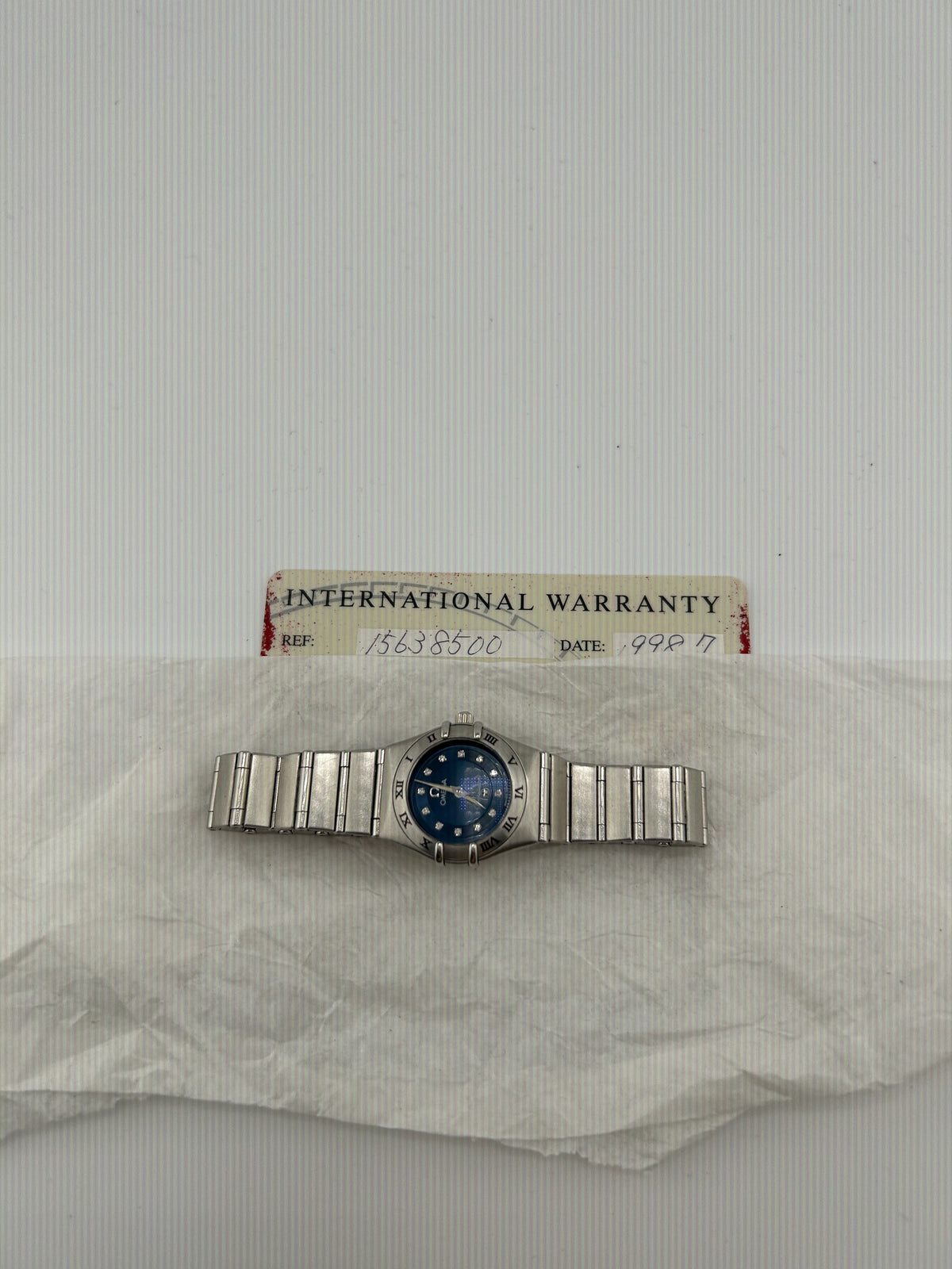 Omega Constellation "Cindy Crawford" Blue Dial on Stainless Steel Bracelet Ref. 1563.85.00 Card 1998 — view 7
