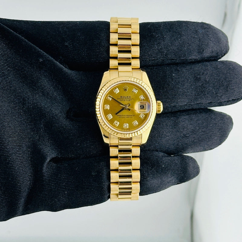Rolex Datejust Lady President Champagne Diamond Dial on President Ref 179178 with Card Old Green 2011