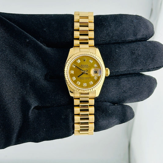 Rolex Datejust Lady President Champagne Diamond Dial on President Ref 179178 with Card Old Green 2011