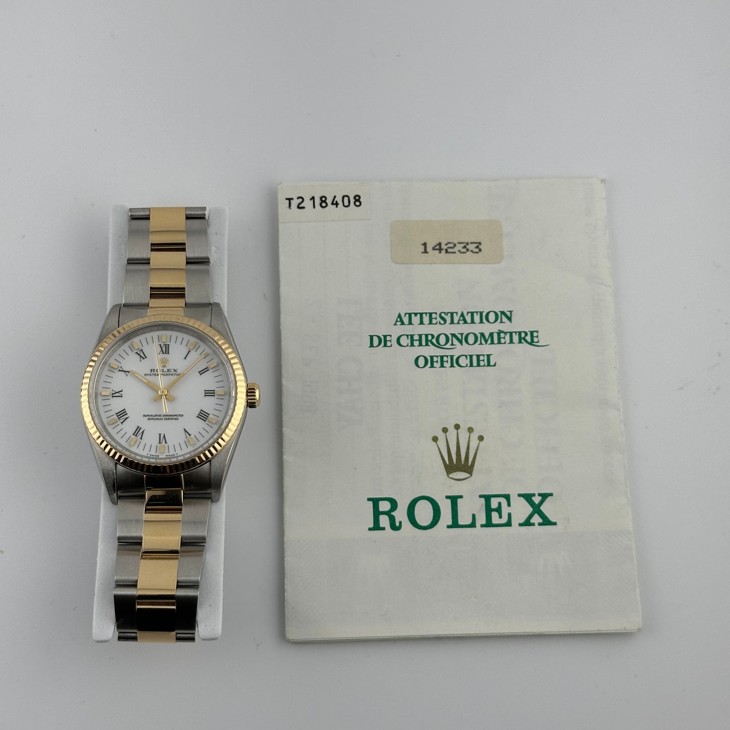 Rolex Oyster Perpetual White Roman Dial on Oyster Ref. 14233 Papers 1998 — view 5