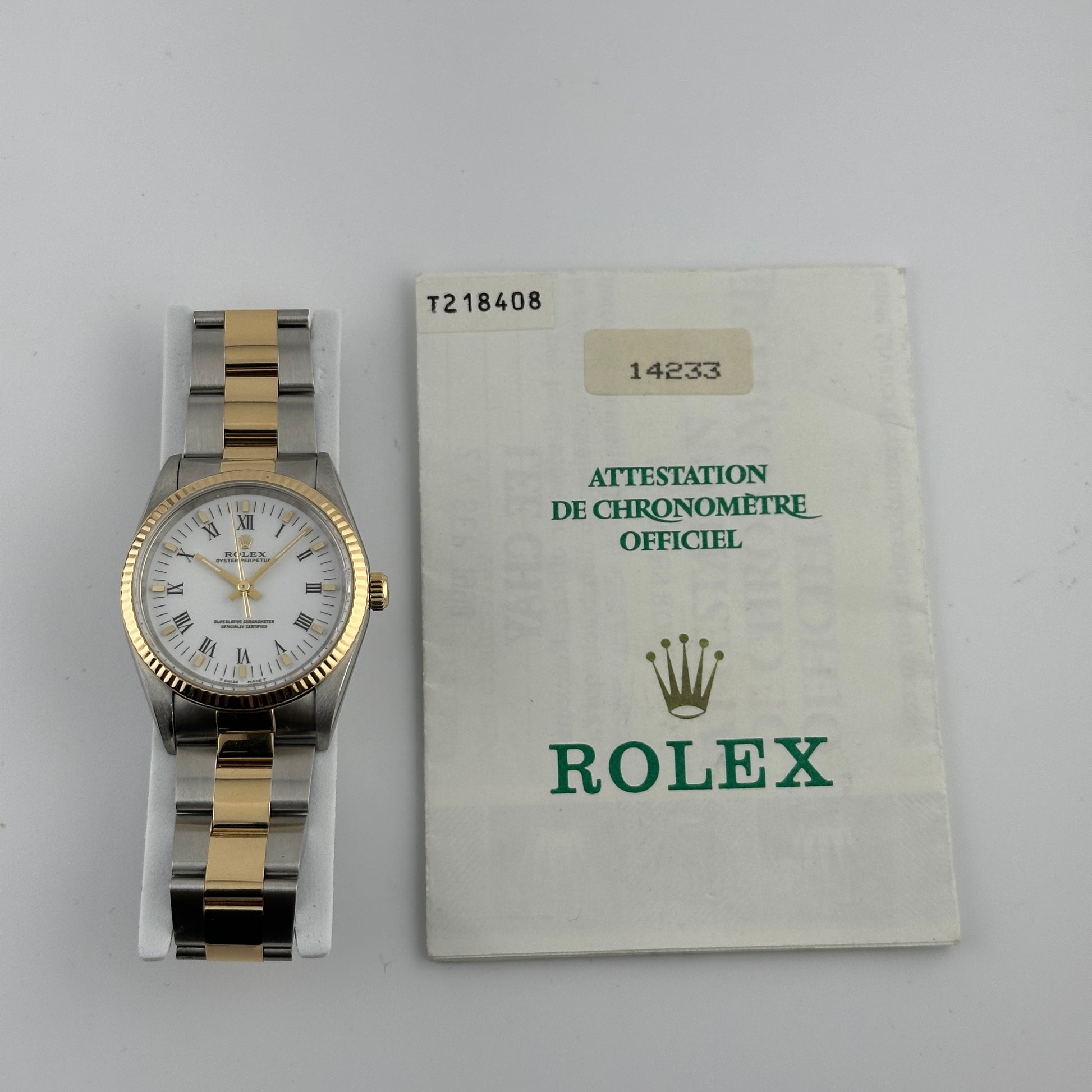 Rolex Oyster Perpetual White Roman Dial on Oyster Ref. 14233 Papers 1998 — view 5