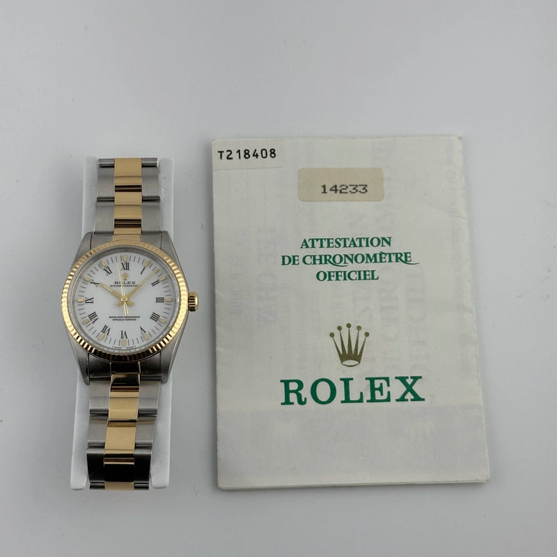 Rolex Oyster Perpetual White Roman Dial on Oyster Ref 14233 with Papers 1998