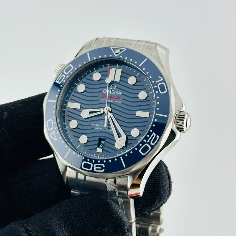 Omega Seamaster Diver 300M Co-Axial Master Chronometer Blue Dial on Bracelet Ref 210.30.42.20.03.001 with Card