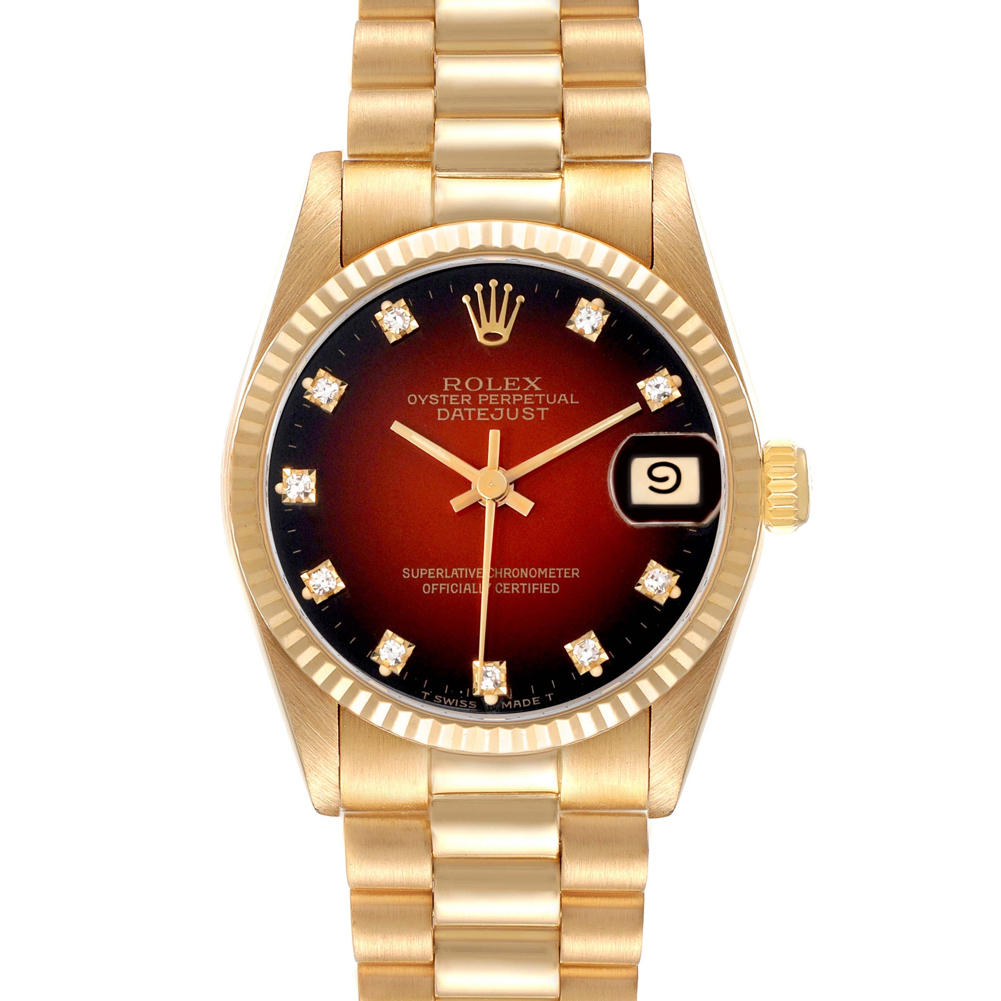 Rolex Datejust Red Hombre Dial on President Ref. 68278 Papers 1989