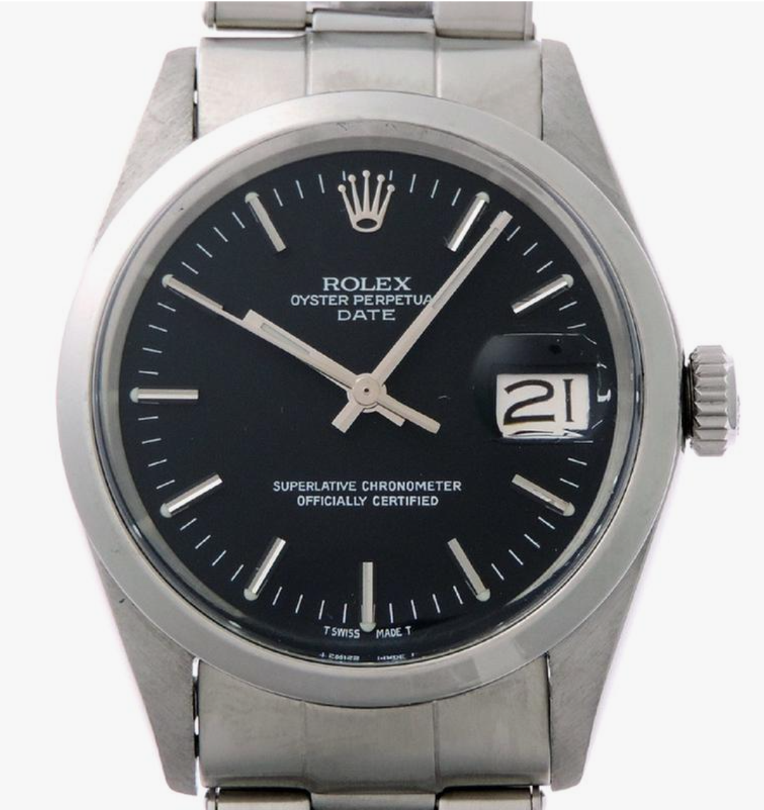 Rolex Oyster Perpetual Date Black Stick Dial on Oyster Steel Bracelet Ref. 1500 1969