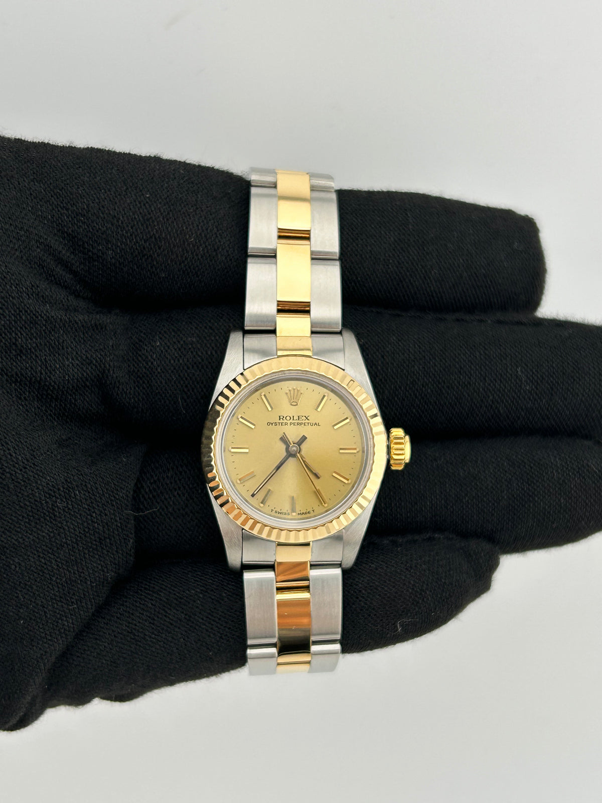 Rolex Oyster Perpetual 25mm Champagne Stick Dial on Oyster Ref. 67193