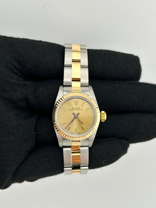 Rolex Oyster Perpetual 25mm Champagne Stick Dial on Oyster Ref. 67193