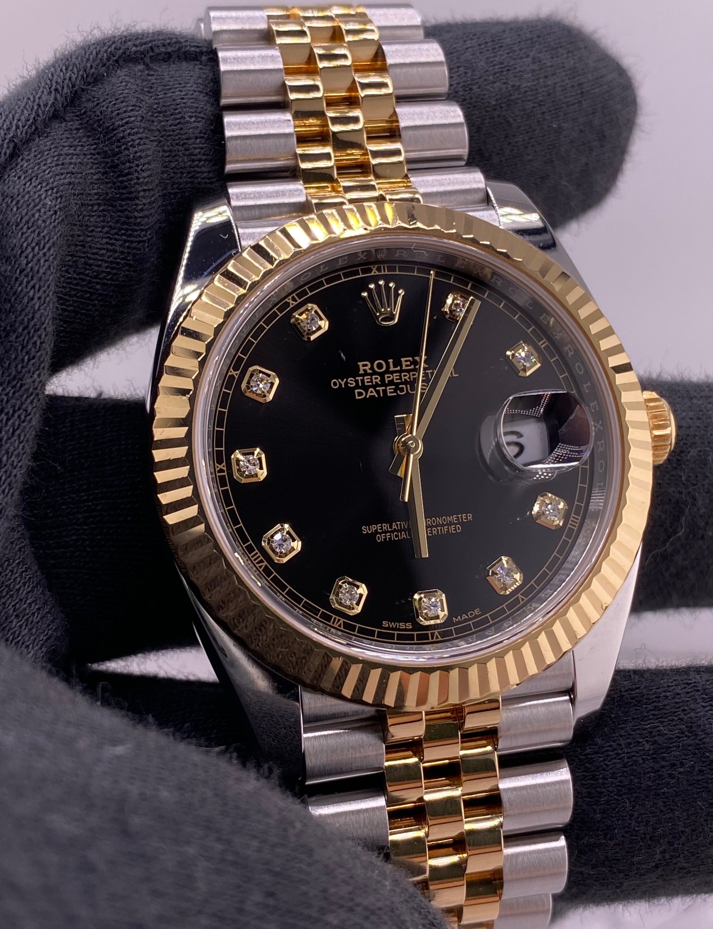 Rolex Datejust Black Diamond Factory Dial on D Link Jubilee Bracelet Ref. 126333 Card 2016 — view 3