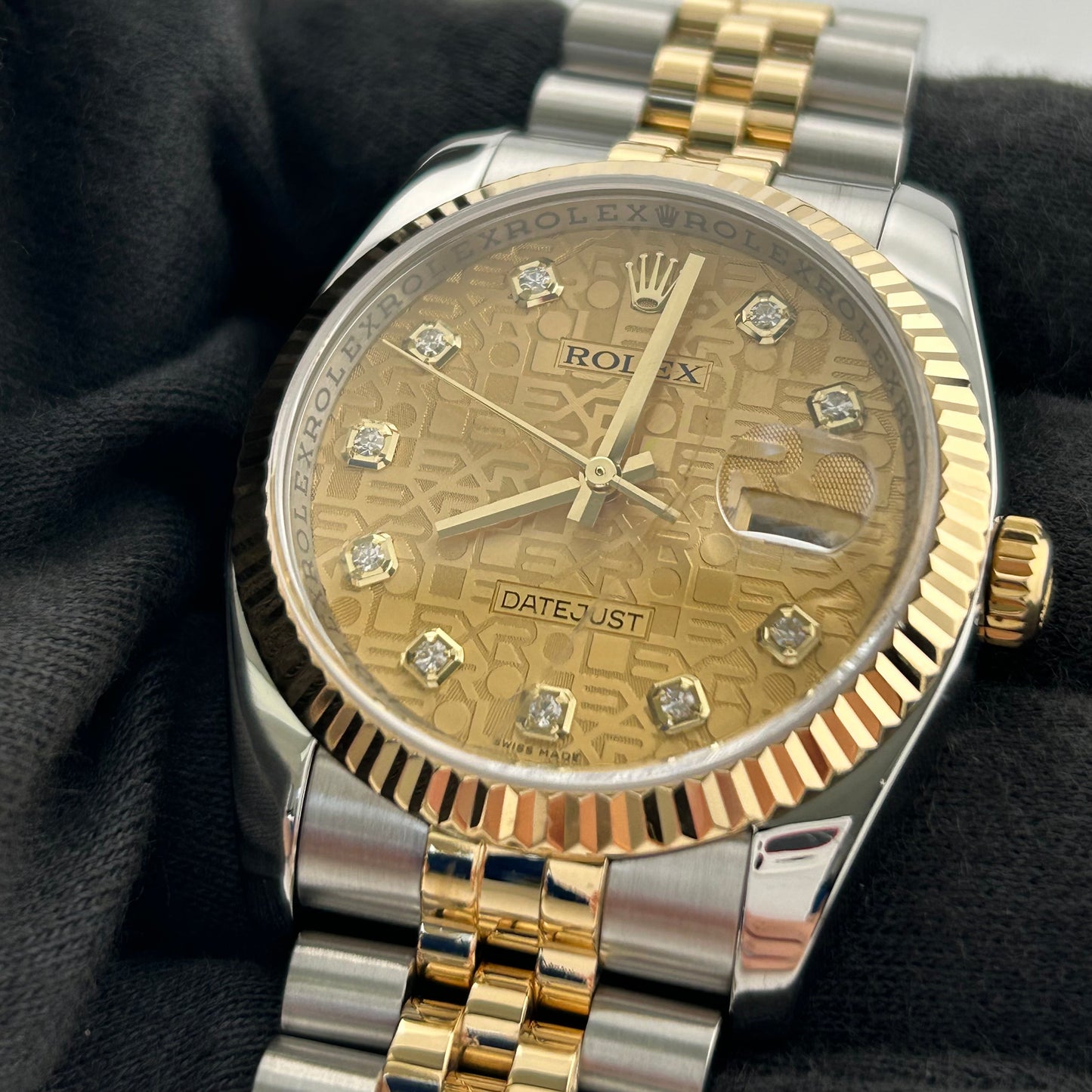 Rolex Datejust Champagne Anniversary Factory Diamond Dial Dial on D Link Jubilee Hidden Clasp Bracelet Ref. 116233G 2007 — view 3