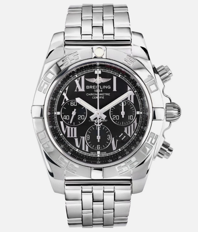 Breitling Chronomat Black Roman Dial on Stainless Steel Bracelet Ref. AB011012 Complete 2014