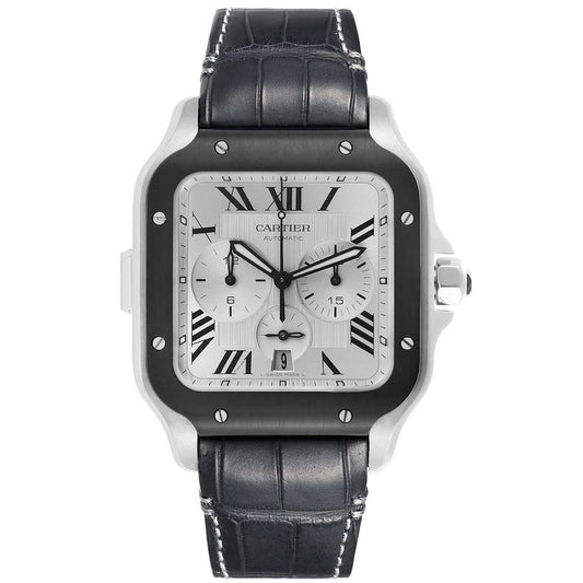 Cartier Santos XL Silver Roman Dial on Leather Ref 4183/WSSA0017 with Card 2021