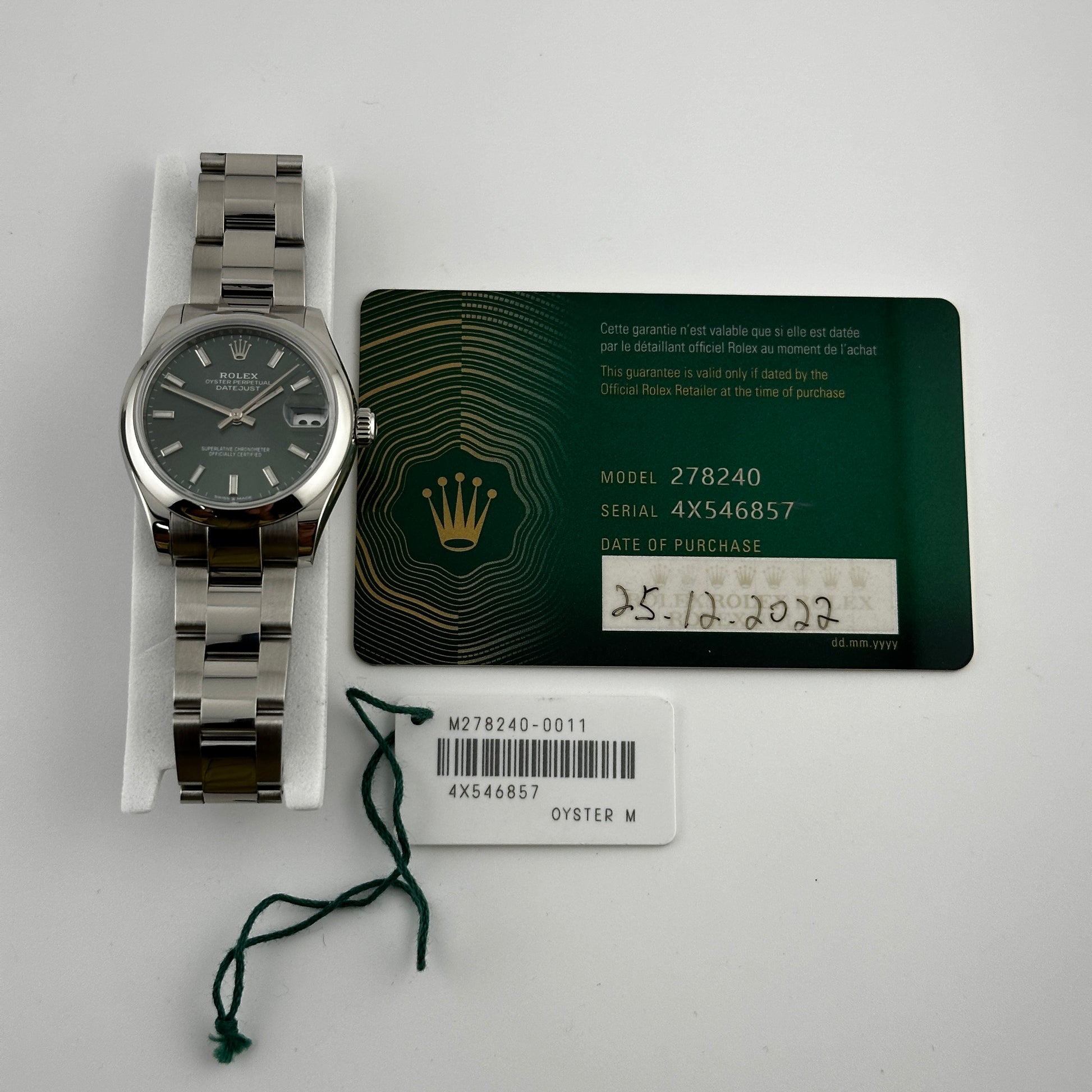 Rolex Datejust Mint Green Dial on Oyster Ref. 278240 Card 2022 — view 5