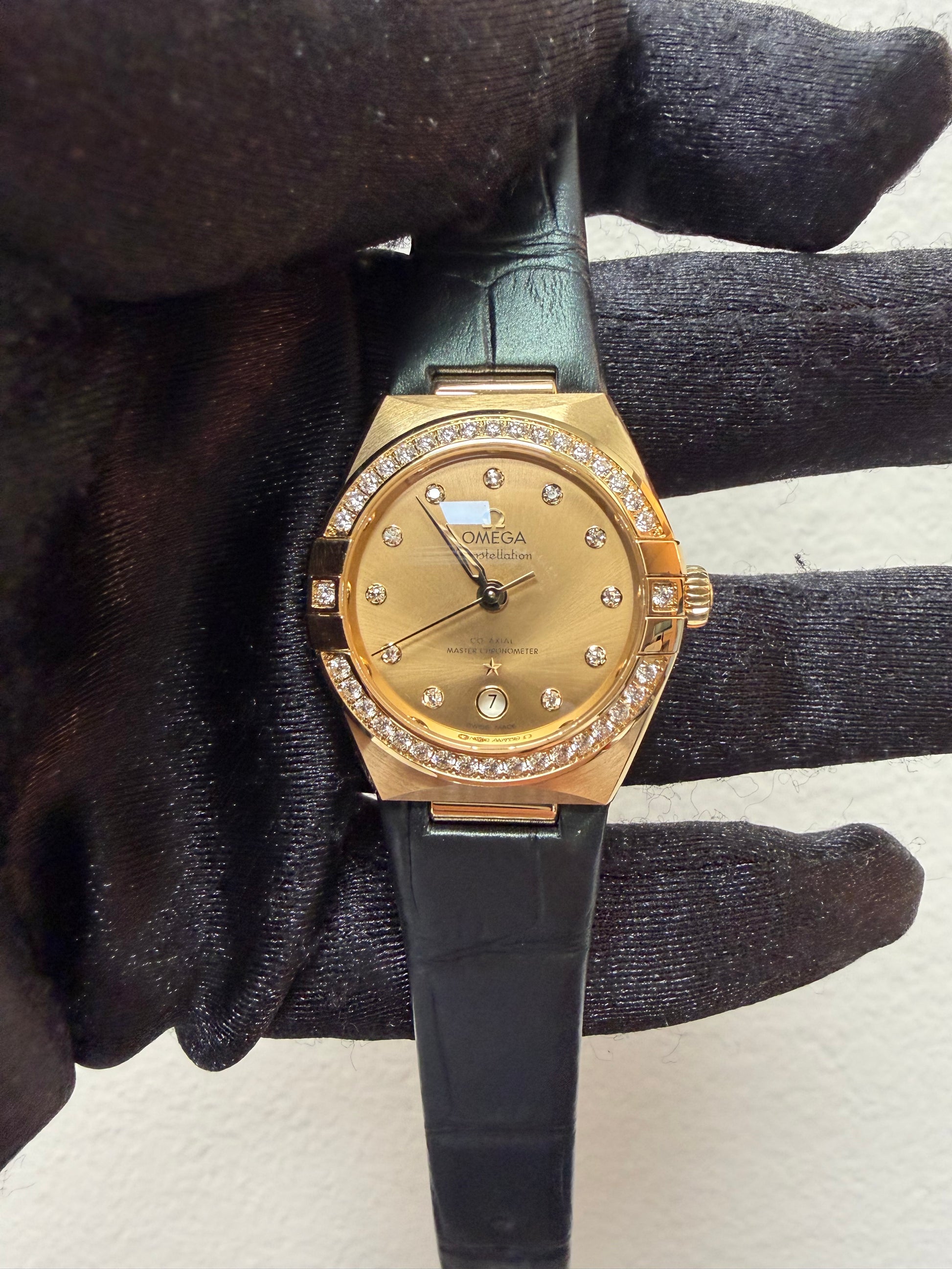 Omega Constellation Co-Axial Champagne Dial on Leather Strap Ref. 131.58.29.20.58.001 Card Open Date — view 2