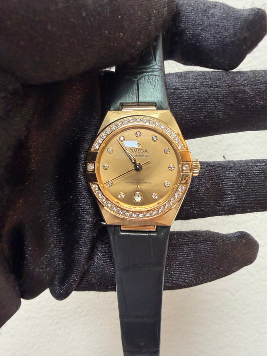 Omega Constellation Co-Axial Champagne Dial on Leather Strap Ref. 131.58.29.20.58.001 Card Open Date — view 2