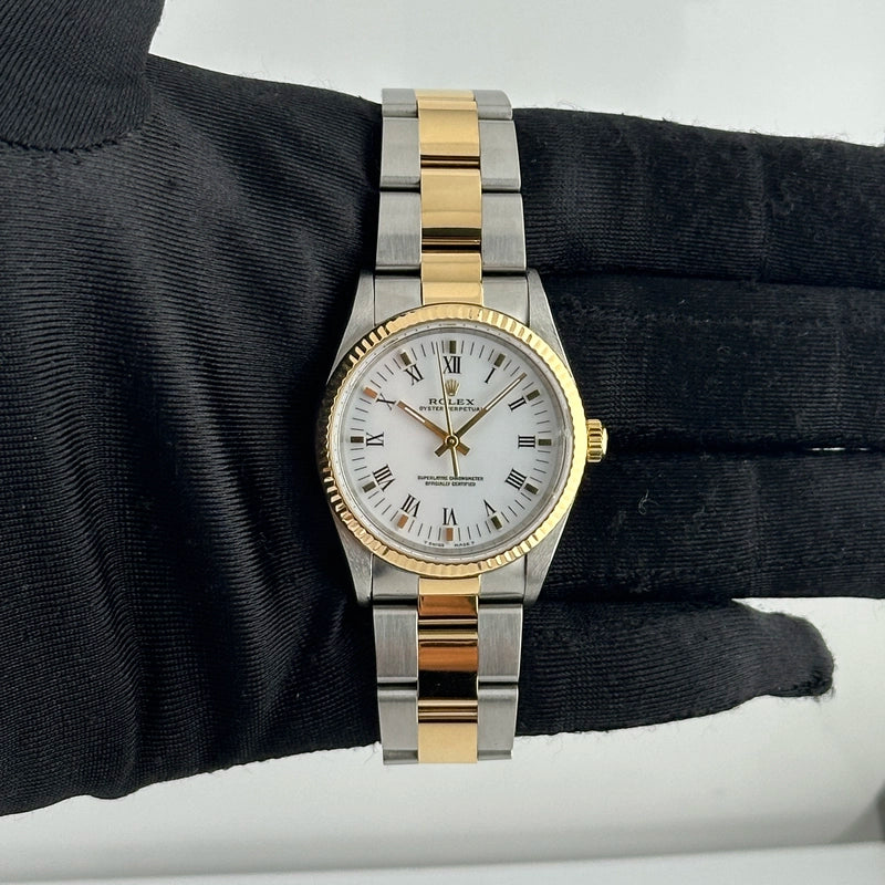 Rolex Oyster Perpetual White Roman Dial on Oyster Ref 14233 with Papers 1998