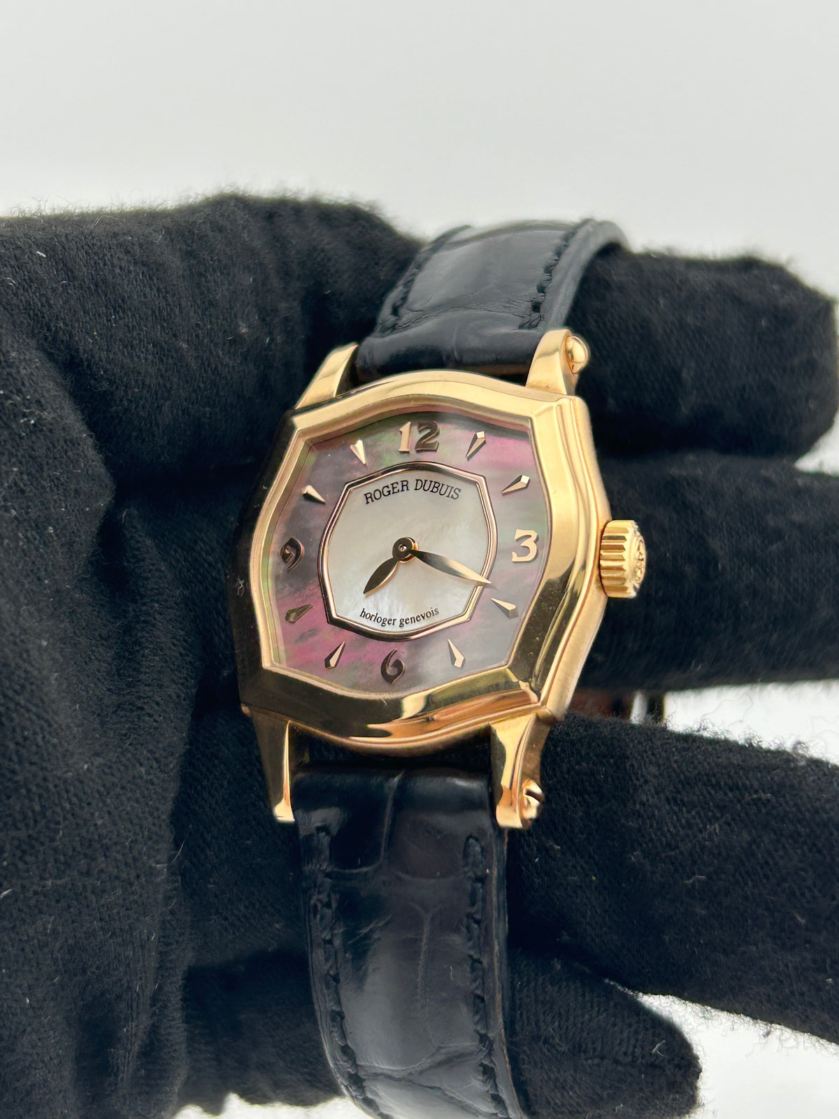 Roger Dubuis Sympathie White Mop Dial on Black Leather Strap Ref. S27 — view 3