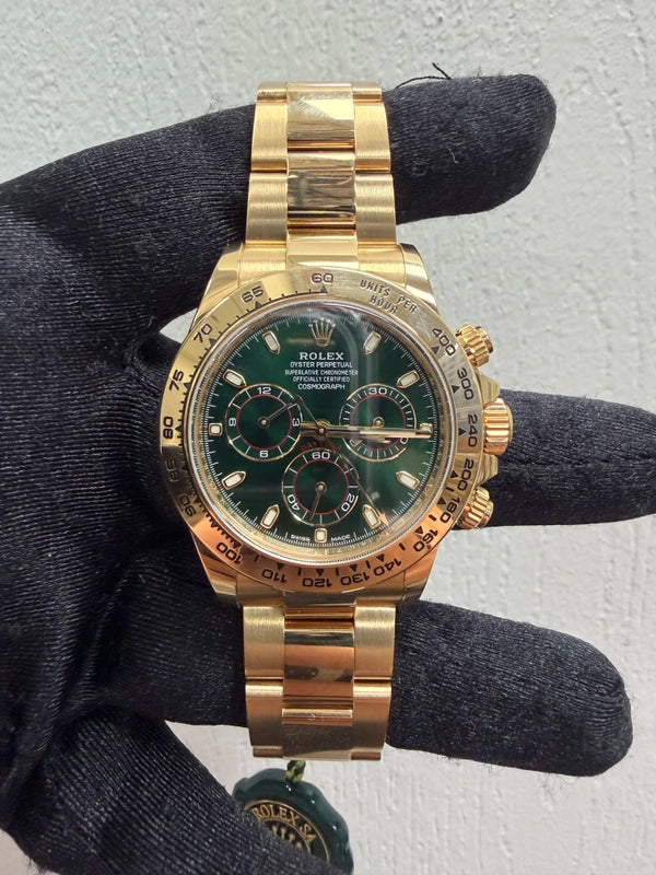 Rolex Daytona Green Stick Dial on Oyster Ref 116508 with New Style Card White 2018