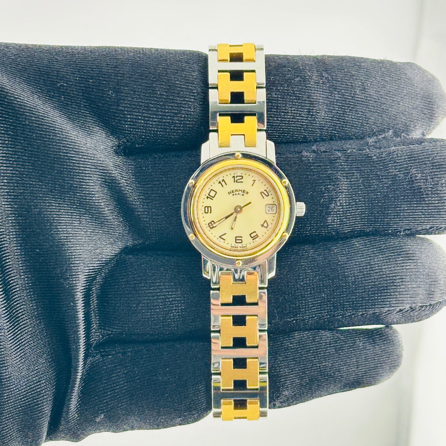 Hermes Clipper Ivory Dial on 2 Tone Bracelet Ref. CL3.240