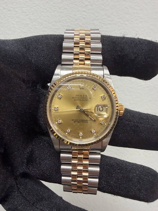 Rolex Datejust 36 Champagne Diamond Dial on Jubilee Ref 16233 with Papers 1988