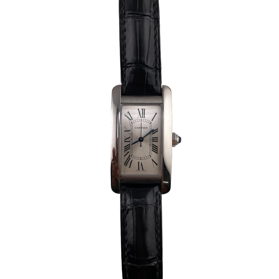 Cartier Tank Americaine Silver Roman Dial on Leather Ref. WSTA0017 Card Open Date