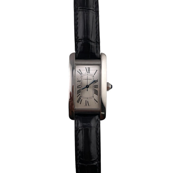 Cartier Tank Americaine Silver Roman Dial on Leather Ref. WSTA0017 Card Open Date