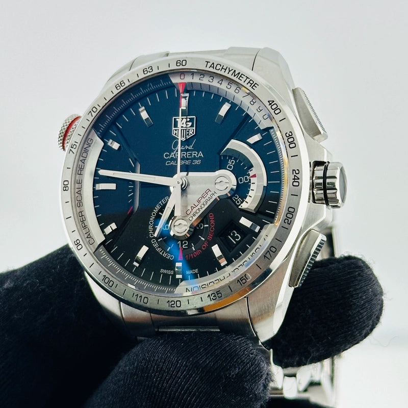 Tag Heuer Grand Carrera Black Dial on Stainless Steel Bracelet Ref CAV5115.BA0902 with Card 2010