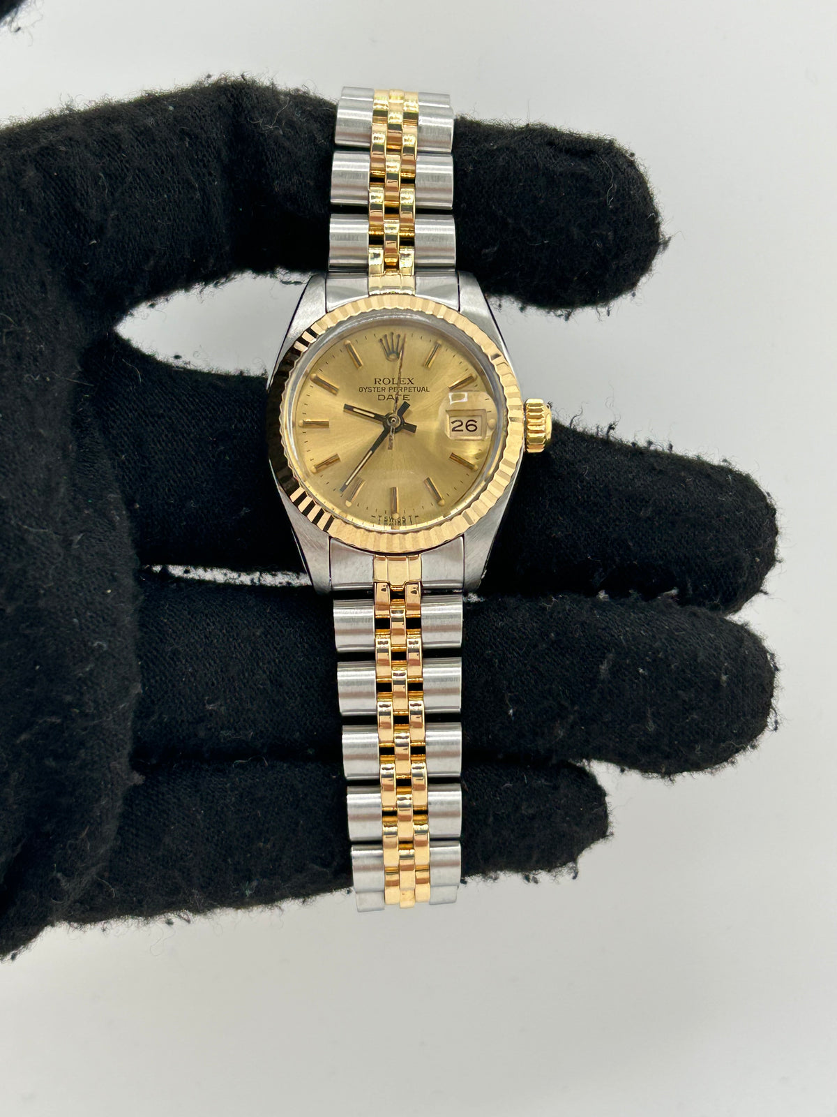 Rolex Date Champagne Stick Dial on 2 Tone Jubilee D Link Bracelet Ref. 6917 1983