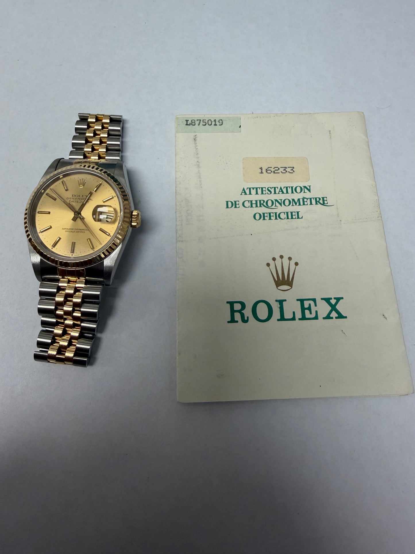 Rolex Datejust Champagne Stick Dial on Jubilee Ref. 16233 Papers 1990 — view 5