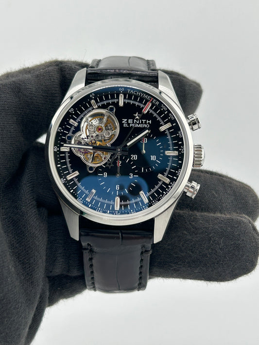 Zenith El Primero Chronomaster Black Dial on Black Leather Band Ref. 03.2080.4061/21.C496 Manuals Only and Box — view 2