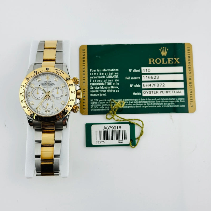 Rolex Daytona Mother Of Pearl Factory Diamonds Dial on Oyster Ref 116523 with Card Old Green 2013
